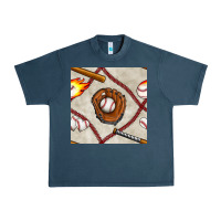 Midnight Navy baseball glove and bat seamless pattern Urban Heavy Tee - BundleAndBundleShop