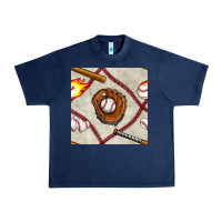 Navy baseball glove and bat seamless pattern Urban Heavy Tee - BundleAndBundleShop