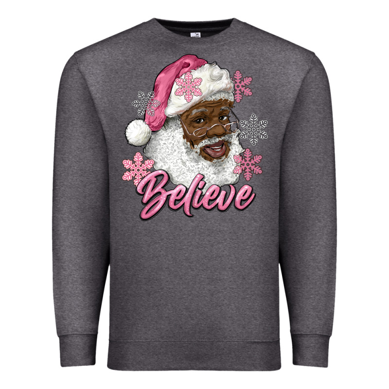 Pink Christmas African American Santa Believe Premium Sweatshirt by RanaPortraitStore | Teevron