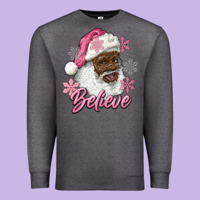 Pink Christmas African American Santa Believe Premium Sweatshirt Designed By Ranaportraitstore