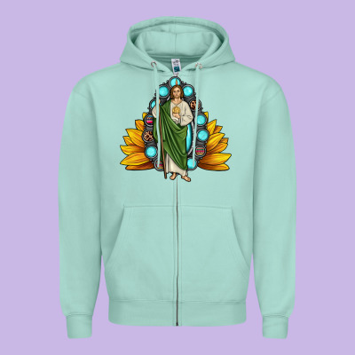 San Judas Gemstone Sunflower Zipper Hoodie Designed By Jahusdesignshop