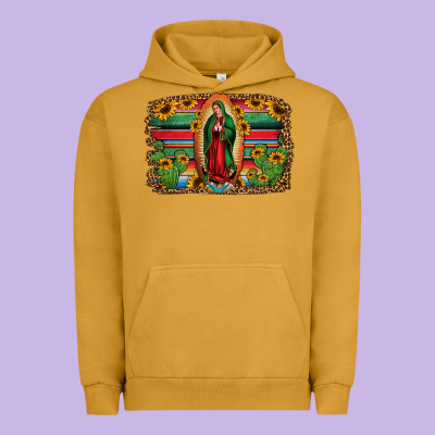 Lady Of Guadalupe Serape Background Urban Hoodie Designed By Jasminsmagicworld