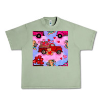 Oil Green valentines day truck and cupid in the sky seamless pattern Urban Heavy Tee - BundleAndBundleShop