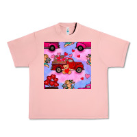 Salmon valentines day truck and cupid in the sky seamless pattern Urban Heavy Tee - BundleAndBundleShop