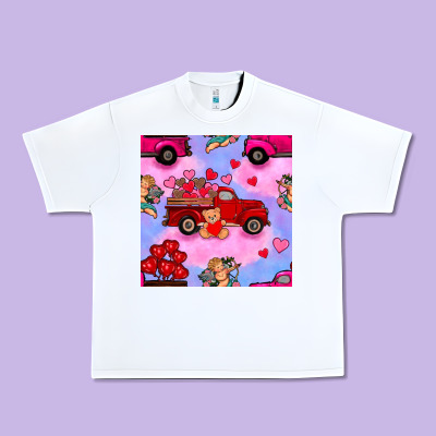 Valentines Day Truck And Cupid In The Sky Seamless Pattern Urban Heavy Tee Designed By Bundleandbundleshop