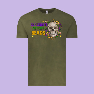 On Tuesdays We Wear Beads Skull Vintage Tee Designed By Fadigitalartstudio