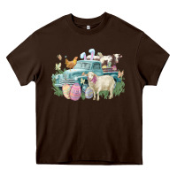 Chocolate Brown Easter truck farm animals Easter Day Heavy Core Tee - HowdyJamesFarm