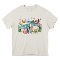 Cream Easter truck farm animals Easter Day Heavy Core Tee - HowdyJamesFarm