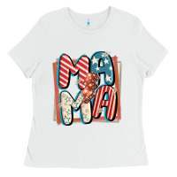White 4th of July mama with lightning bolt Ladies Tee - FaDigitalArtStudio
