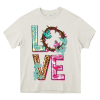 Cream Love crown of the thorns Easter Day Heavy Core Tee - HowdyJamesFarm