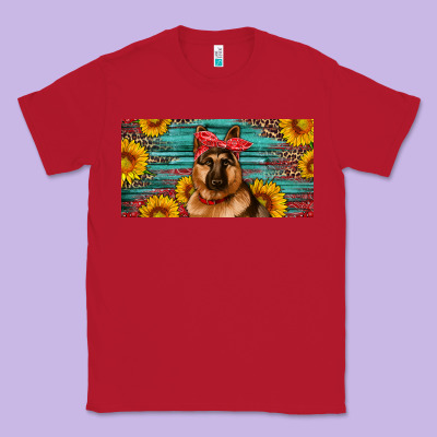 German Shepherd With Sunflowers License Plate Classic Tee Designed By Artiststas