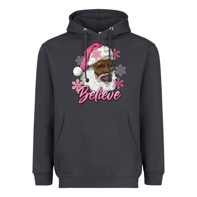 Pink Christmas African American Santa Believe Heavyweight Hoodie by RanaPortraitStore | Teevron