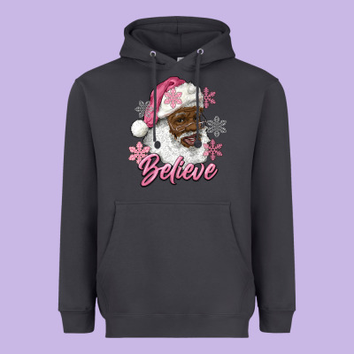 Pink Christmas African American Santa Believe Heavyweight Hoodie Designed By Ranaportraitstore