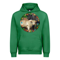 Emerald Christmas Charolais Bull And Black Angus Bull Urban Hoodie - RanaPortraitStore