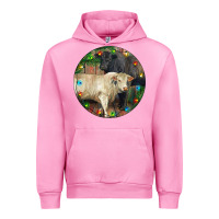 Fuchsia Pink Christmas Charolais Bull And Black Angus Bull Urban Hoodie - RanaPortraitStore