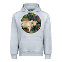 Heather Grey Christmas Charolais Bull And Black Angus Bull Urban Hoodie - RanaPortraitStore