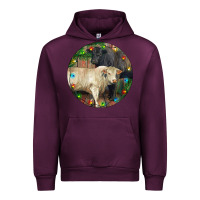 Mauve Wine Christmas Charolais Bull And Black Angus Bull Urban Hoodie - RanaPortraitStore