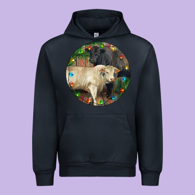 Christmas Charolais Bull And Black Angus Bull Urban Hoodie Designed By Ranaportraitstore