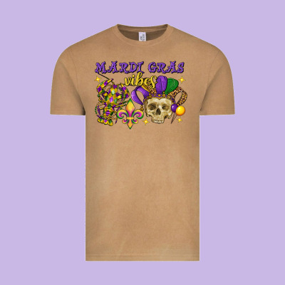 Mardi Gras Vibes Skull Vintage Tee Designed By Fadigitalartstudio