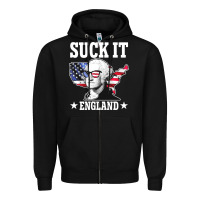 Black funny george washington suck it england Zipper Hoodie - DesigneFamous