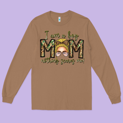 Iam Boy Mom Nothing Scares Me Long Sleeve Tee Designed By Cowhidedigitalart