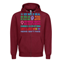 Burgundy science is real , black lives matter , love is love , equality , kindn Zipper Hoodie - linhVisuals
