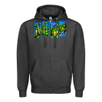 Charcoal Heather arcade turtles Zipper Hoodie - linhVisuals
