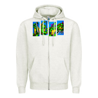 Oatmeal Heather arcade turtles Zipper Hoodie - linhVisuals