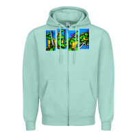Seafoam arcade turtles Zipper Hoodie - linhVisuals