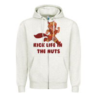 Oatmeal Heather kick life in the nuts   squirrel girl Zipper Hoodie - linhVisuals