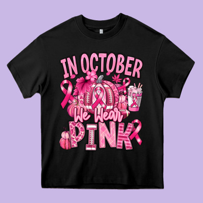 In October We Wear Pink American Football Heavy Core Tee Designed By Ranaportraitstore