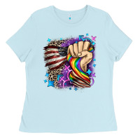 Baby Blue LGBTQ+ and American flag Ladies Tee - FaDigitalArtStudio