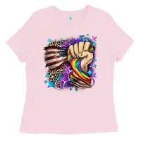 Bubblegum Pink LGBTQ+ and American flag Ladies Tee - FaDigitalArtStudio