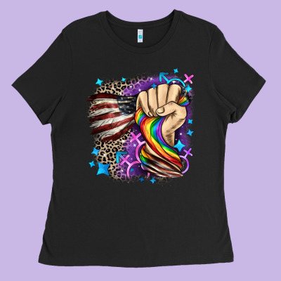 Lgbtq+ And American Flag Ladies Tee Designed By Fadigitalartstudio
