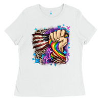 White LGBTQ+ and American flag Ladies Tee - FaDigitalArtStudio