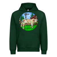 Forest Green Christmas Charolais Bull And Barnyard Urban Hoodie - RanaPortraitStore