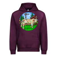 Mauve Wine Christmas Charolais Bull And Barnyard Urban Hoodie - RanaPortraitStore