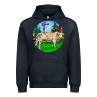 Navy Christmas Charolais Bull And Barnyard Urban Hoodie - RanaPortraitStore