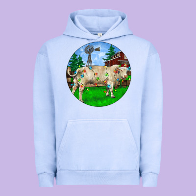 Christmas Charolais Bull And Barnyard Urban Hoodie Designed By Ranaportraitstore