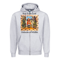 Heather Grey restore the wolf defenders of wildlife Zipper Hoodie - linhVisuals