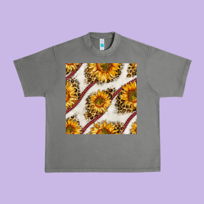 Baseball Sunflowers And Leopard Seamless Pattern Urban Heavy Tee Designed By Bundleandbundleshop