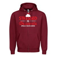Burgundy stressed is desserts spelled backwards Zipper Hoodie - linhVisuals