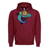 Burgundy cute colorful cartoon gecko Zipper Hoodie - linhVisuals