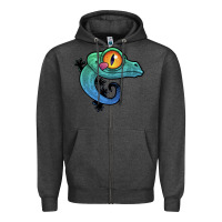 Charcoal Heather cute colorful cartoon gecko Zipper Hoodie - linhVisuals