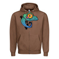 Chestnut cute colorful cartoon gecko Zipper Hoodie - linhVisuals