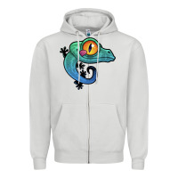 Dove Grey cute colorful cartoon gecko Zipper Hoodie - linhVisuals