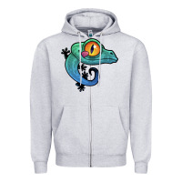 Heather Grey cute colorful cartoon gecko Zipper Hoodie - linhVisuals