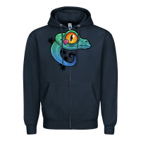 Navy cute colorful cartoon gecko Zipper Hoodie - linhVisuals