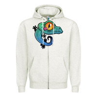 Oatmeal Heather cute colorful cartoon gecko Zipper Hoodie - linhVisuals