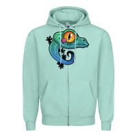 Seafoam cute colorful cartoon gecko Zipper Hoodie - linhVisuals